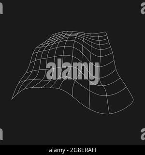 Retrofuturistico cyberpunk prospettiva liquida distorta griglia. Elemento di design Cyber. Griglia distorta in stile anni '80. Geometria Cyber per poster, copertina Illustrazione Vettoriale