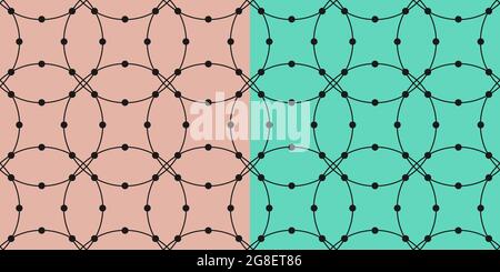 Schema continuo di illusione ottica geometrica. Linee sottili di forma circolare incrociate nel modello griglia. Blu marino, rosa facile editabile colori sfondo Illustrazione Vettoriale