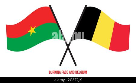 Burkina Faso e Belgio Bandiere incrociate e ondulate stile piatto. Proporzione ufficiale. Colori corretti. Illustrazione Vettoriale