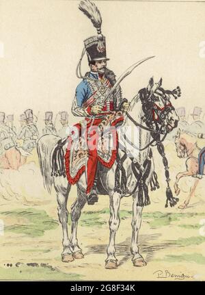 colonel du 1er régiment de hussars à la fin de l'Empire Foto Stock