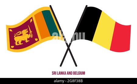 Sri Lanka e Belgio Bandiere incrociate e ondulate stile piatto. Proporzione ufficiale. Colori corretti. Illustrazione Vettoriale