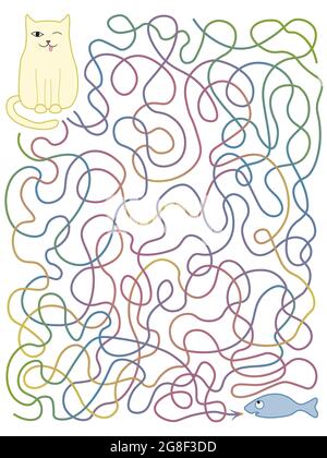 Labirinto il percorso del gatto al pesce Illustrazione Vettoriale