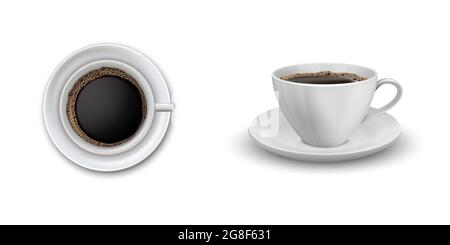 Moderno e realistico Icon st con caffè nero davanti e vista dall'alto Illustrazione Vettoriale