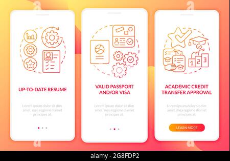 Il tirocinio all'estero è un must per l'onboarding della pagina dell'app mobile Illustrazione Vettoriale