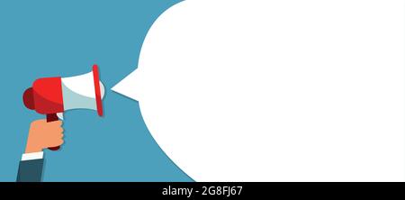La bolla bianca del megafono per il concetto di vendita dei mezzi sociali. Annuncio vettore per il marketing Illustrazione Vettoriale