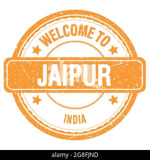 BENVENUTI in JAIPUR - INDIA, parole scritte sul francobollo arancione Foto Stock