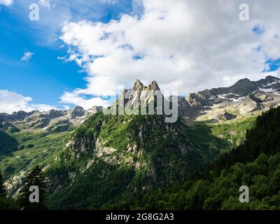 Valle alpina in Val Masino Foto Stock