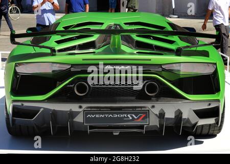 Modena, Italia, 1 luglio 2021 - lamborghini Aventador SVJ dettaglio auto sportiva, Motor Valley Exhibition Foto Stock