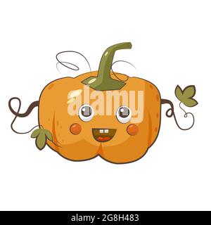 Illustrazione vettoriale isolata del carattere della zucca sorridente. Vendemmia autunnale Illustrazione Vettoriale