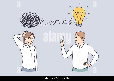 Pensiero proattivo e reattivo, concetto di caos e ordine in mente. Le persone di affari che discutono il lavoro usando la creatività che risolve le informazioni dissuy ad idea grande creativa insieme Illustrazione Vettoriale