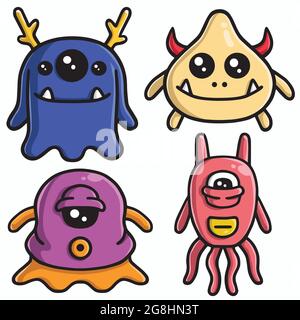 Carino modello del set vettoriale di Cartoon Monster Character Design Illustrazione Vettoriale