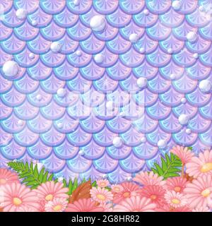 Modello di scala della sirena pastello con molti fiori illustrazione Illustrazione Vettoriale
