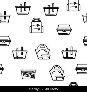 Lunchbox dishware Vector Seamless Pattern Illustrazione Vettoriale