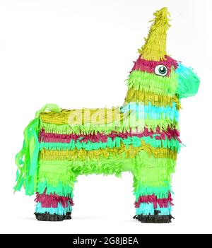 Pinata di asino colorato e luminoso isolato su sfondo bianco Foto Stock