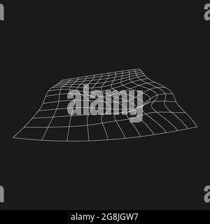 Retrofuturistico prospettiva liquida distorta griglia. Elemento di design futuristico. Griglia cyberpunk in stile anni '80. Cyber Geometry per poster, copertina, volantino Illustrazione Vettoriale