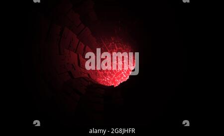 Rete via cavo digitale rossa collega lo sfondo del tunnel, rendering 3d. Foto Stock