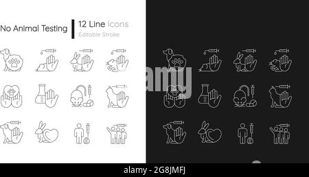 Nessuna icona lineare di test per animali impostata per la modalità chiara e scura Illustrazione Vettoriale
