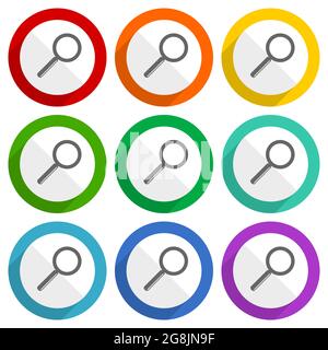 Icone vettoriali per la ricerca, set di pulsanti colorati per la progettazione Web e le applicazioni mobili Illustrazione Vettoriale