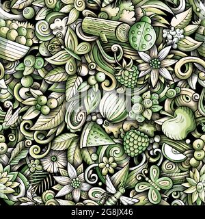 Cartoon doodles Summer motivo senza giunture. Illustrazione Vettoriale