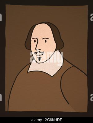 Semplice illustrazione in stile cartoon del famoso scrittore inglese William Shakespeare Foto Stock