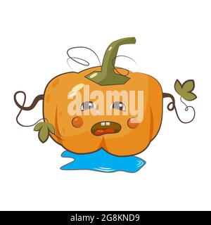 Illustrazione vettoriale isolata del carattere della zucca piangente. Vendemmia autunnale Illustrazione Vettoriale