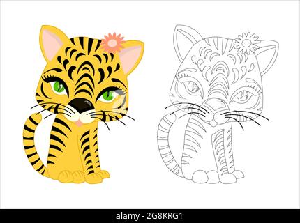 tiger,.children's coloring 2022, tigre coloring. simbolo 2022 nuovo anno Illustrazione Vettoriale