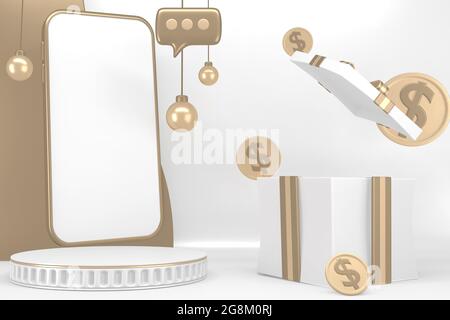 Podio romano bianco per prodotti cosmetici su sfondo bianco. rendering 3d Foto Stock