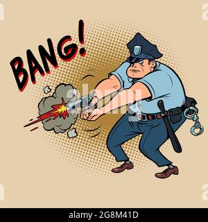 Il poliziotto spara. L'ufficiale usa un'arma a pistola. Detenzione di un criminale pericoloso Illustrazione Vettoriale