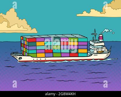 la nave è una nave di container marittimo. Trasporto del carico e logistica Illustrazione Vettoriale