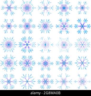 Insieme vettoriale di fiocchi di neve diversi su sfondo nero Illustrazione Vettoriale