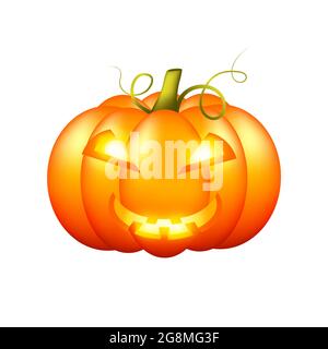 Zucca di Halloween su sfondo bianco. Lanterna di zucca arancione Halloween. Oggetto isolato. Illustrazione di cartoni animati vettoriali. Illustrazione Vettoriale