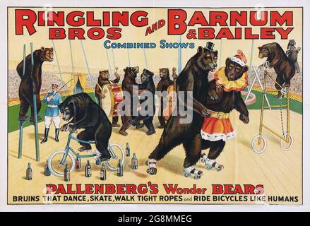 Poster del Circus d'epoca, gli orsi delle meraviglie di Pallenberg. (Ringling Brothers, Barnum e Bailey, 1925). Foto Stock