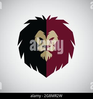 Icona di illustrazione vettoriale con logo Lion Head Mascot Flat Design Illustrazione Vettoriale