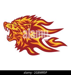 Wolf Flaming Fire Logo Vector Mascot Design Illustrazione Vettoriale