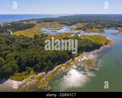 Vista aerea del parco statale di Odiorne Point in estate nella città di Rye, New Hampshire NH, USA. Foto Stock