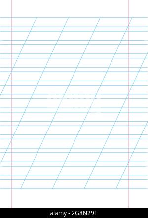 Pagina vuota foderata taccuino scuola blank pad, sfondo vettoriale. Copybook a strisce blu. Griglia di fogli rigati in rosso Illustrazione Vettoriale