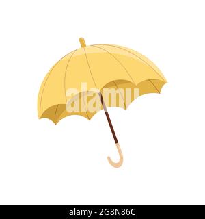 Ombrello giallo aperto in stile cartoon, oggetto vettore isolato. Illustrazione piatta Illustrazione Vettoriale