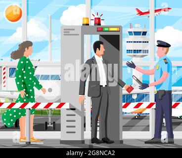 Cancello scanner, uomo e polizia ufficiale Illustrazione Vettoriale