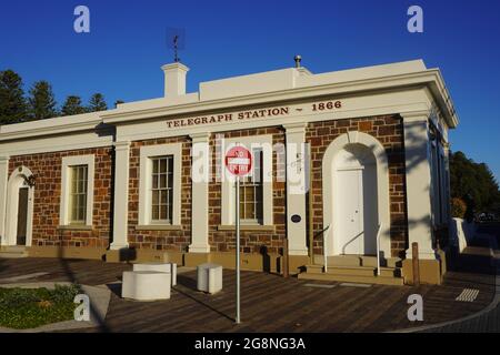 Stazione storica di Victor Harbour Telegraph a luci del tardo pomeriggio Foto Stock