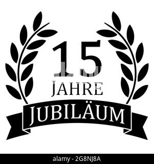 file vettoriale eps con corona di alloro nera su sfondo bianco per successo o per giubileo deciso con testo 15 anni (testo in tedesco) Illustrazione Vettoriale