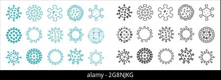 Set di icone della linea di batteri virus Illustrazione Vettoriale