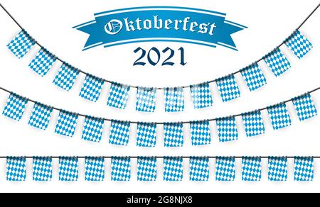 Oktoberfest 2021 garlands con motivo a scacchi blu-bianco e testo Oktoberfest Illustrazione Vettoriale