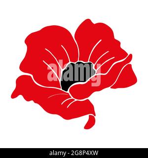 Illustrazione disegnata a mano di papavero. Silhouette. Isolato su sfondo bianco. Illustrazione Vettoriale