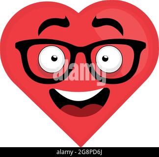 Illustrazione vettoriale dell'emoticon dei personaggi dei cartoni animati a forma di cuore con occhiali Illustrazione Vettoriale