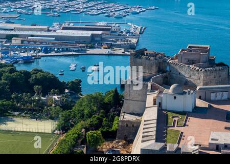 Veduta aerea, Castello Aragonese, Castello Aragonese, Baia, Bacoli, Golfo di Pozzuoli, campi Flegrei, Campania, Italia, Europa Foto Stock