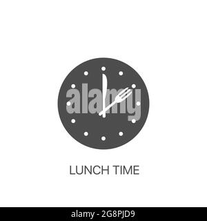 App simbolo orologio da parete con posate: Coltello e forchetta. L'ora del cibo sull'icona dell'orologio è isolata in bianco Illustrazione Vettoriale