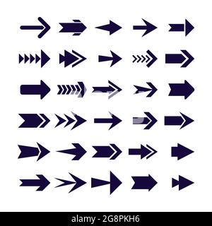 Serie di frecce vettoriali. Frecce vettore nero su sfondo bianco. Icona vettore freccia. Icona freccia. Raccolta frecce Illustrazione Vettoriale