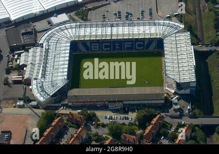 Vista aerea dello stadio di calcio St Andrews, sede del Birmingham City Football Club Foto Stock