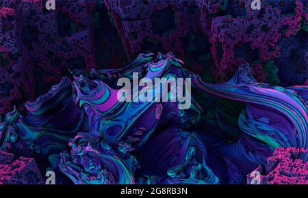 Rendering 3D. Immagine frattale di un oggetto 3D. Paesaggio frattale. Un'immagine colorata generata dal computer. Lo sfondo frattale. Texture per il design. Abst Foto Stock