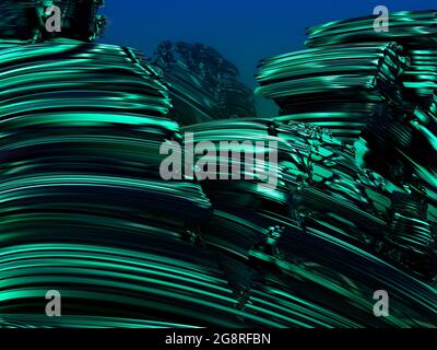 Giada sotto l'acqua, sfondo frattale di rocce di giada. Fantasy Alien Landscape - rendering 3D. Foto Stock